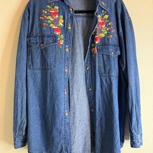 Lasha- MEDIUM-Floral Hand Painted Denim Shirt